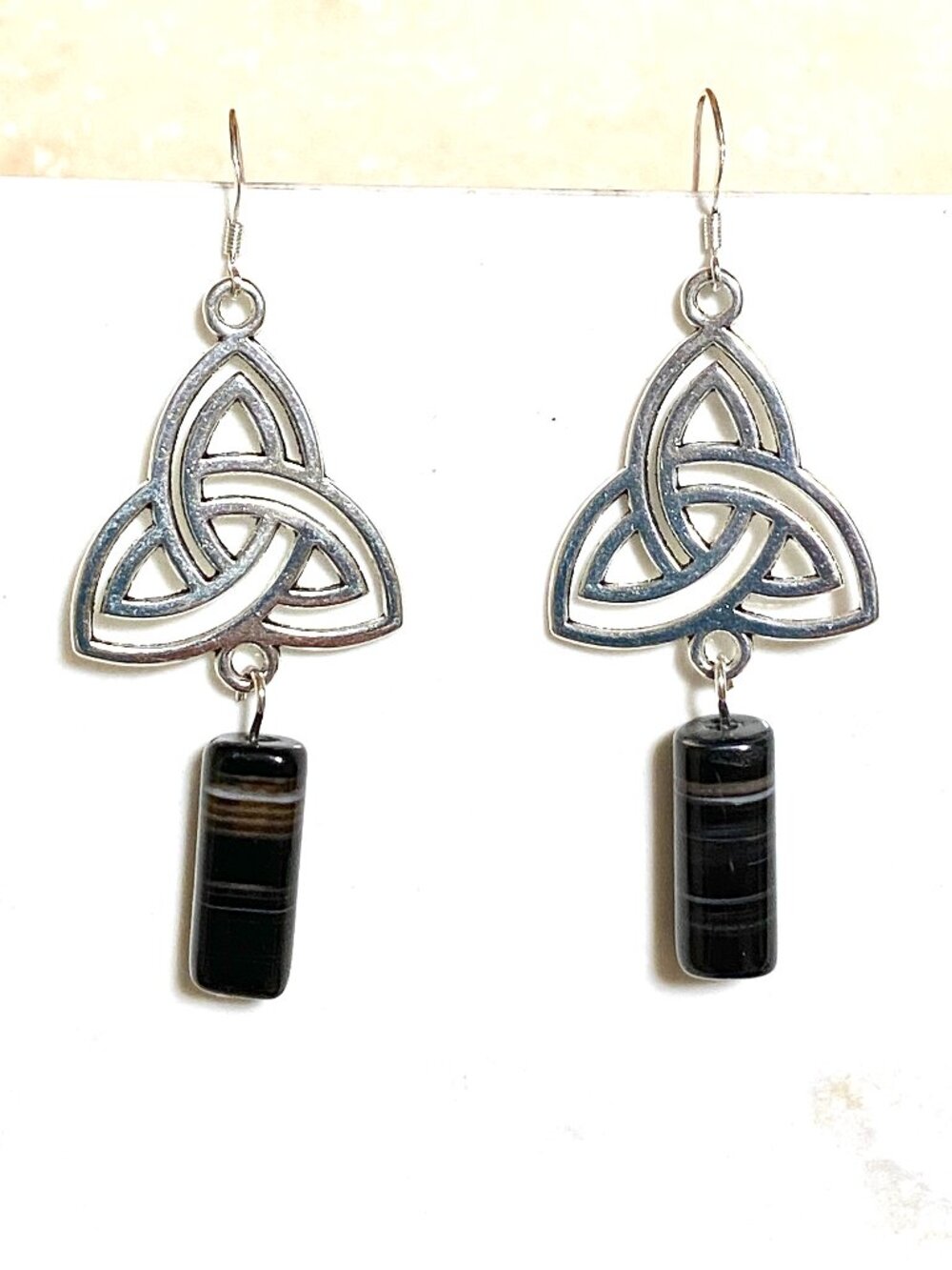 2/$20, Dark Agate Triqueta Earrings, Genuine Gemstone & Sterling Silver Hook